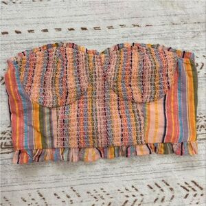 Anthropologie Pilcro Peach Rainbow Striped Smocked Sleeveless Tube Top